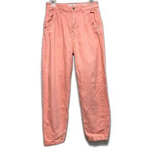 I&M Black Label Mom High Rise Slouchy Wide Leg Coral Pink Denim Jeans sz 5
